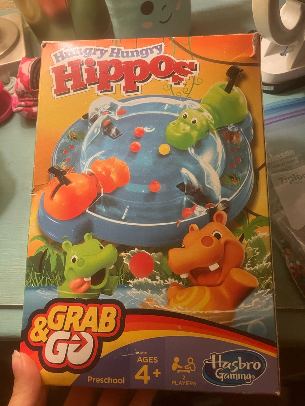 Hasbro Hungry Hungry Hippos Grab & Go Game - Green, Orange, Yellow Hippos